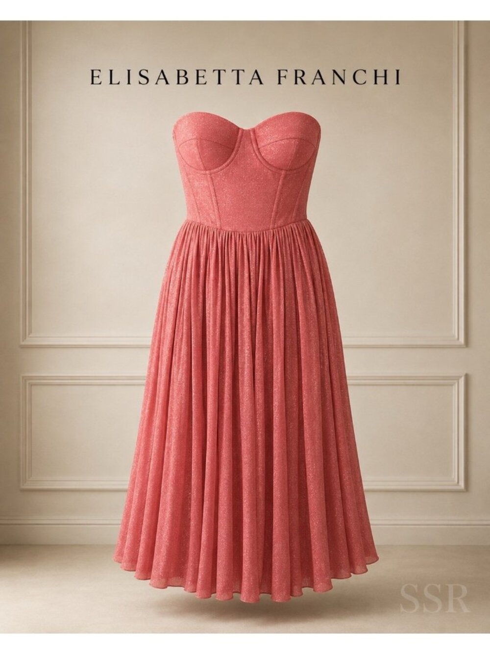 Elisabetta Franchi Pink Glitter Strapless Pleated Corset Midi Dress IT46 US10